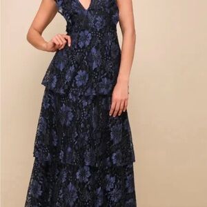 Lulu's Navy Floral Lace Wedding Dress